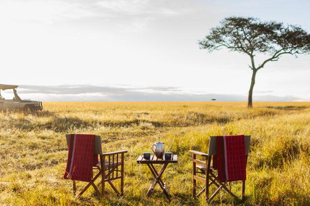 Bush breakfast setup with chairs and table